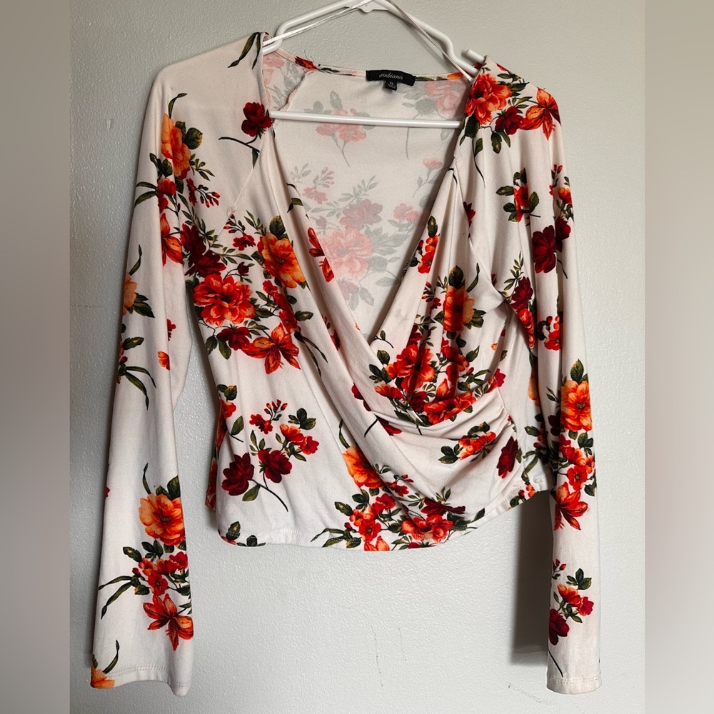 Ambiance Floral Drape Blouse - Red and Orange